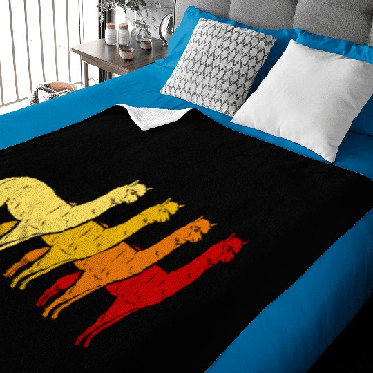 Retro Llama Alpaca Sunset Art Boy Girl Kids Animal Baby Blankets