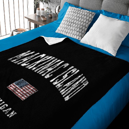 Mackinac Island Michigan MI Vintage American Flag Baby Blankets