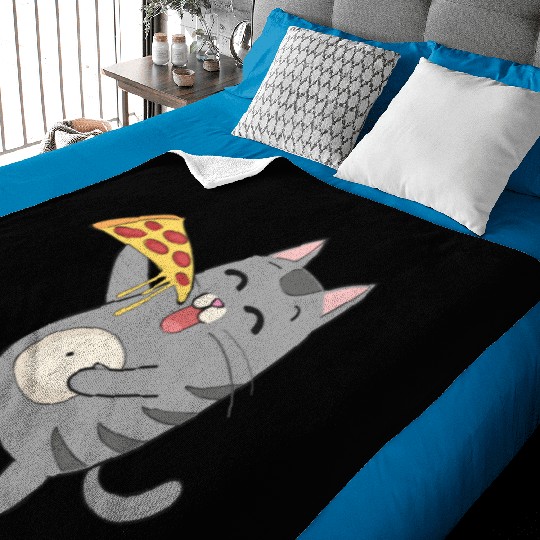 Cat Eating Pizza Funny Cat Pizza Gift Baby Blankets