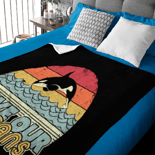 Save Our Oceans Orca Whale Retro Climate Change Baby Blankets
