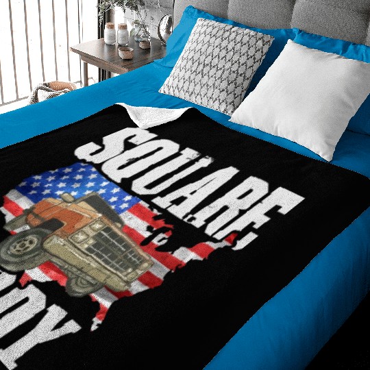 Square Body - American Flag Truck Lovers Baby Blankets