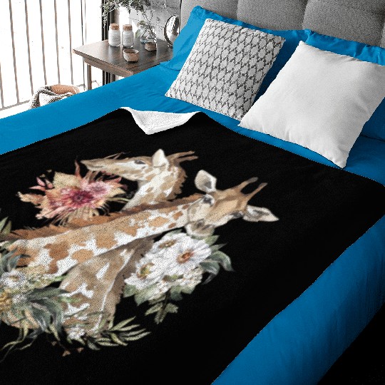 Kids Giraffe Wildflowers Africa Watercolor Motif Baby Blankets