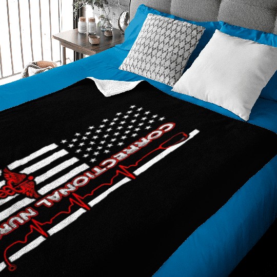 Correctional Nurse USA Flag Nursing RN Baby Blankets