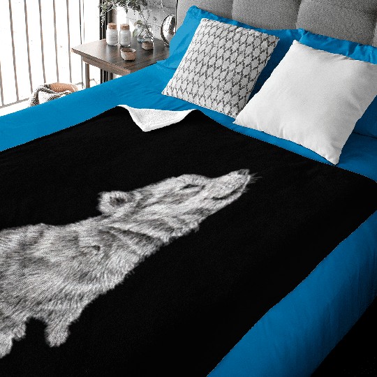 Cute Baby Howling Wolf Cub Sketch Baby Blankets