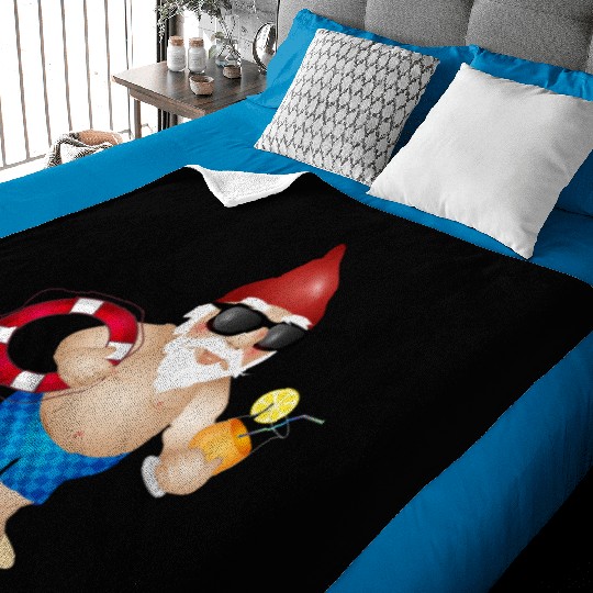 Garden gnome with swimming trunks and lifebuoy Baby Blankets