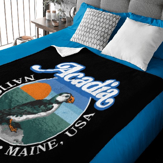 Retro Acadia National Park Vintage Maine Puffin Baby Blankets