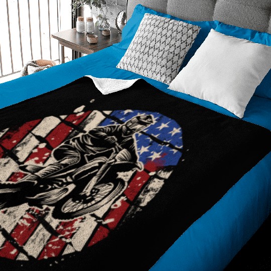 Dirt Bike American Flag Baby Blankets