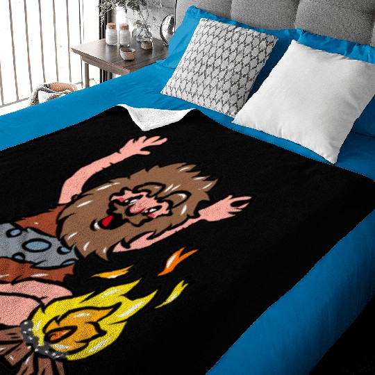 Caveman with Fire Baby Blankets