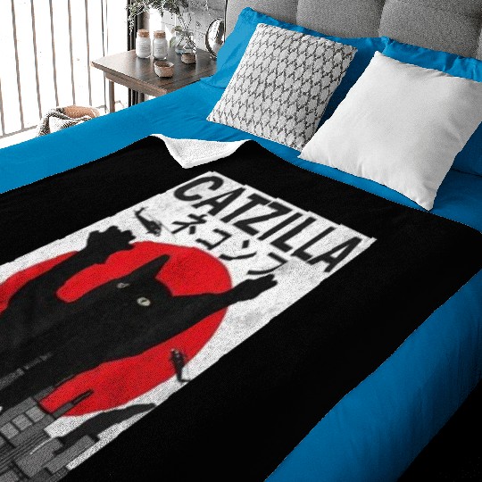 Vintage Catzilla Japanese Sunset Style Baby Blankets