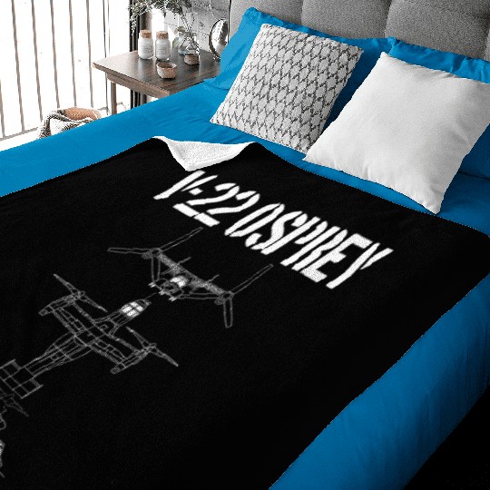 V-22 Osprey Schematic Military Helicopter Flying Baby Blankets