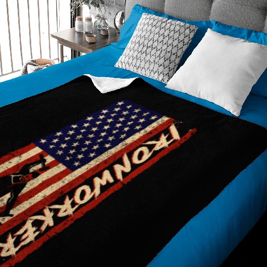 US Flag Ironworker Independence labor Day Baby Blankets