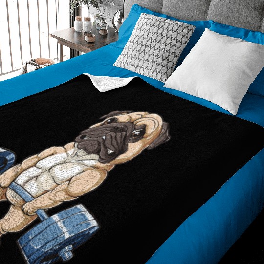 Pug Dog Working Out Funny Pug Fitness gym Baby Blankets