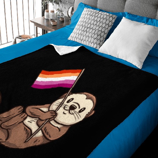 Lesbian Sea Otter With Orange Pink Lesbian Baby Blankets