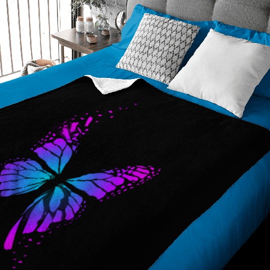 Bright neon butterfly Baby Blankets