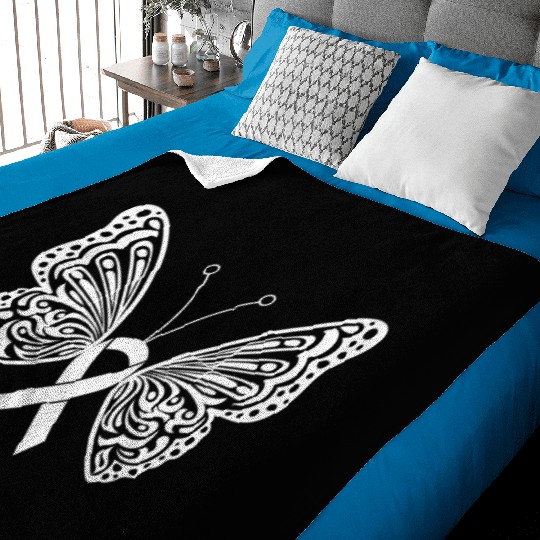 Lung Cancer Awareness White Ribbon Butterfly Baby Blankets