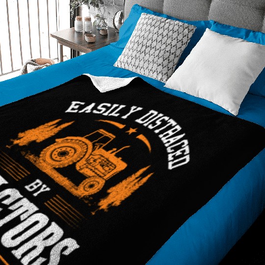 Easily Distraced By Tractors Funny Farming Farmer Baby Blankets