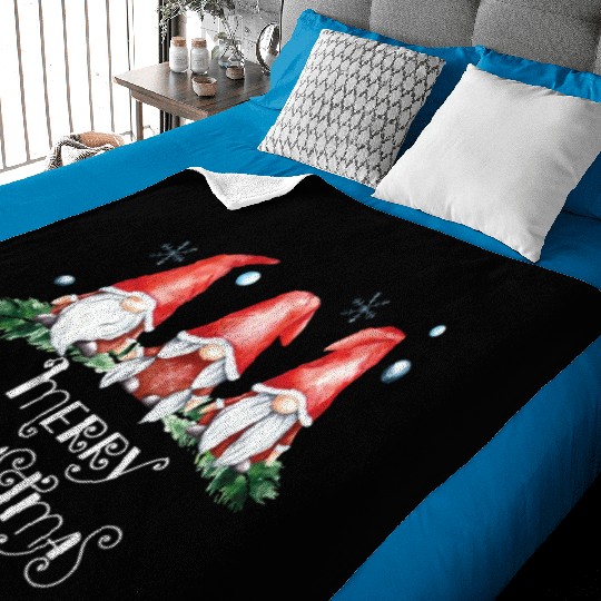 Three Nordic Gnomes Winter GNOMIES MERRY CHRISTMAS Baby Blankets