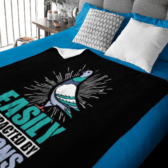 Easily Distracted By Pigeons Funny Bird Pigeon Baby Blankets