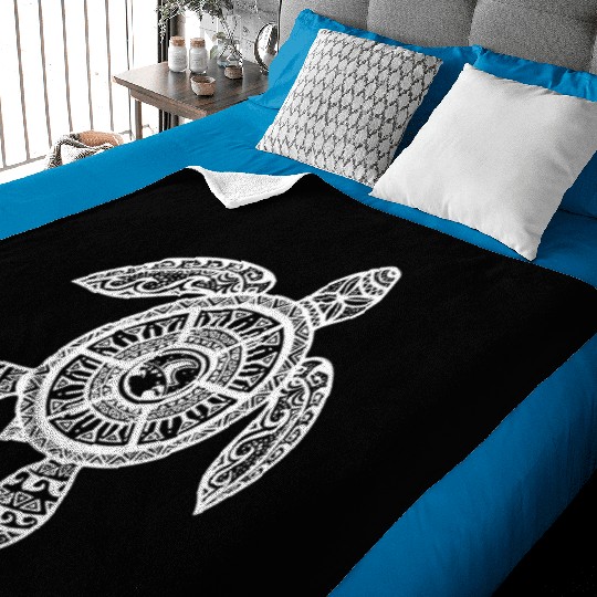 White Tribal Hawaiian Tattoo Boho Sea Turtle Baby Blankets