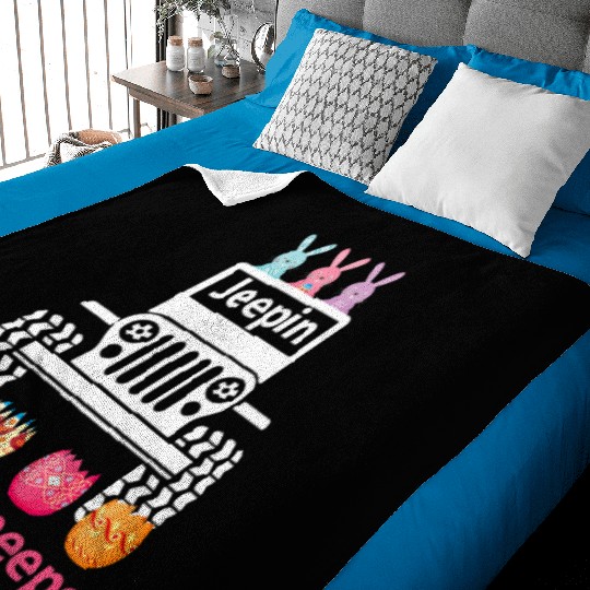 Jeepin With My Peeps Rabbit Riding Jeep Gift Baby Blankets