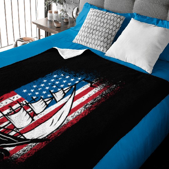 American flag sailing design sailor sailboat Baby Blankets