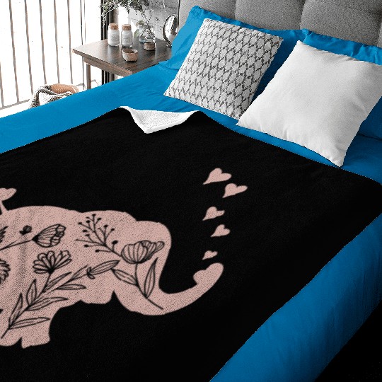 Elephant Girls Women Flowers Baby Blankets