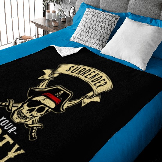 Surrender Your Booty Pirate Skull Crossbones Baby Blankets