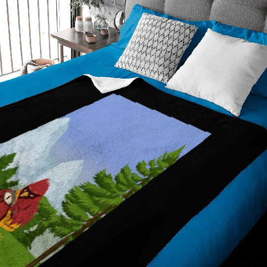 Cardinal Bird Foraging Collecting Mushrooms Baby Blankets