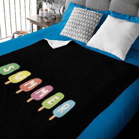 Colorful ICE CREAM STICKS with SUMMER Word Baby Blankets