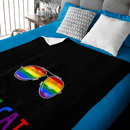 Ally Cat LGBT Gay Rainbow Pride Flag Baby Blankets