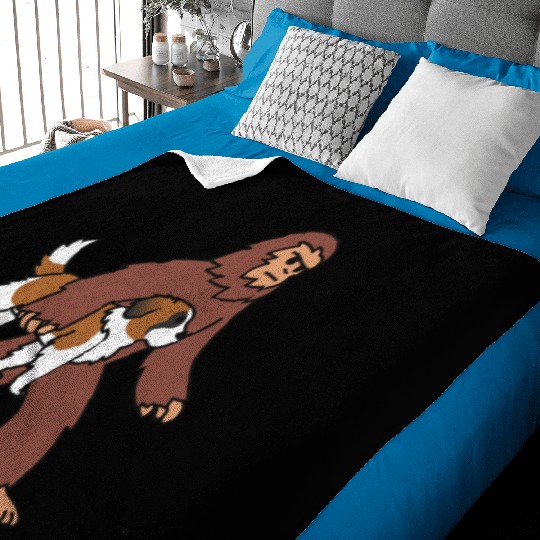 Bigfoot Sasquatch Carrying Saint Bernard Baby Blankets