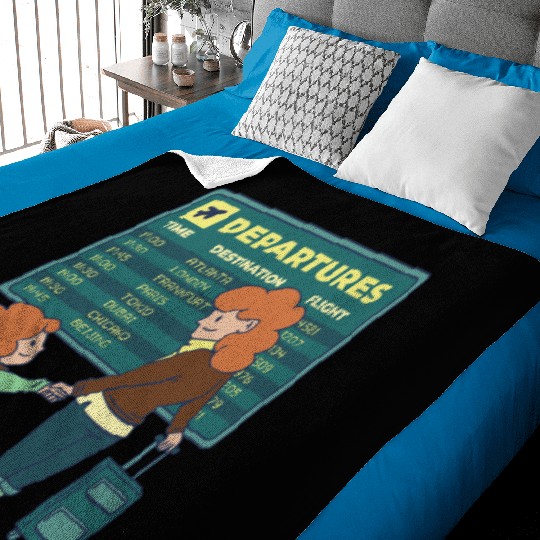 Airport Departures Flight Mom and Son traveling Ai Baby Blankets