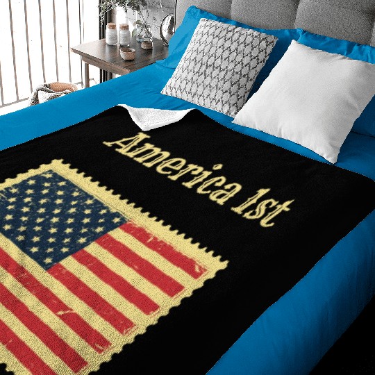 America 1st American Flag US Stamp 4th Of July USA Baby Blankets