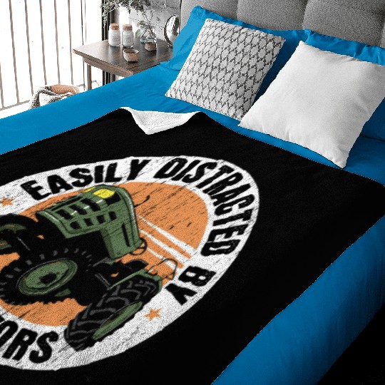 Easily Distracted By Tractors Farming Farmer Baby Blankets