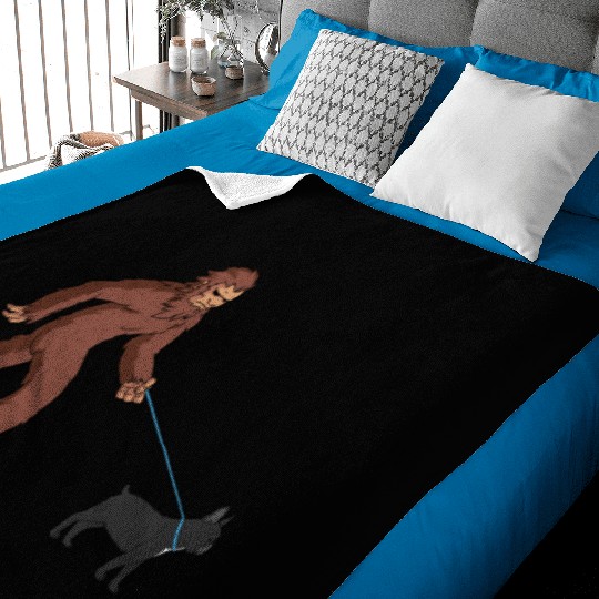 Bigfoot Sasquatch Walking French Bulldog Baby Blankets