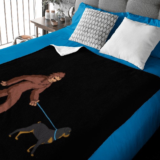 Bigfoot Sasquatch Walking Rottweiler Baby Blankets