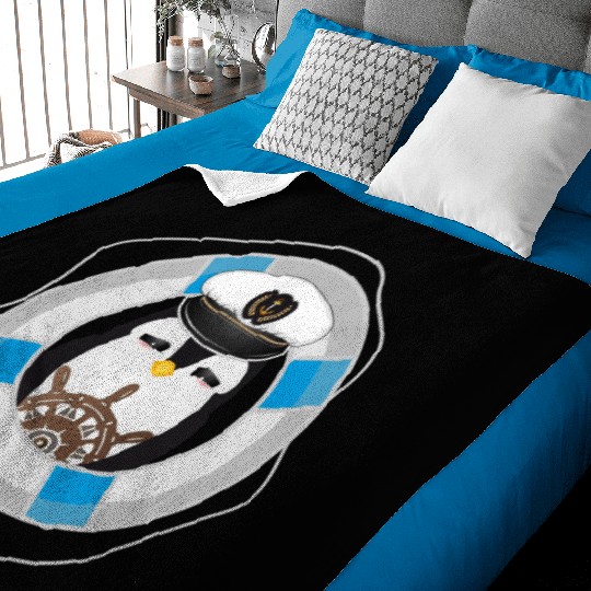 cute penguin as captain in marine look Baby Blankets