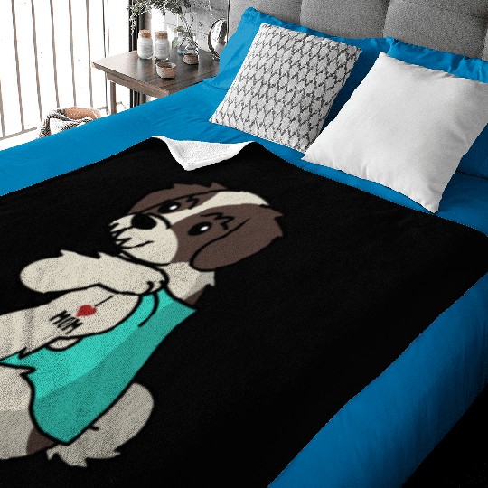I Love Mom Tattoo Shih Tzu Baby Blankets