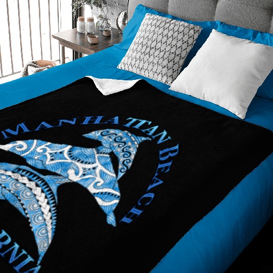Manhattan Beach California Vacation Tribal Dolphin Baby Blankets
