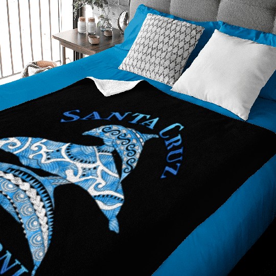 Santa Cruz California Vacation Tribal Dolphins Baby Blankets