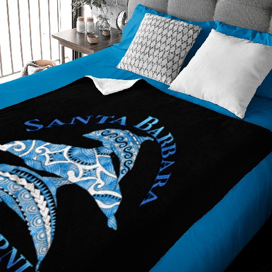 Santa Barbara California Vacation Tribal Dolphins Baby Blankets