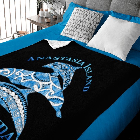 Anastasia Island Florida Vacation Tribal Dolphins Baby Blankets