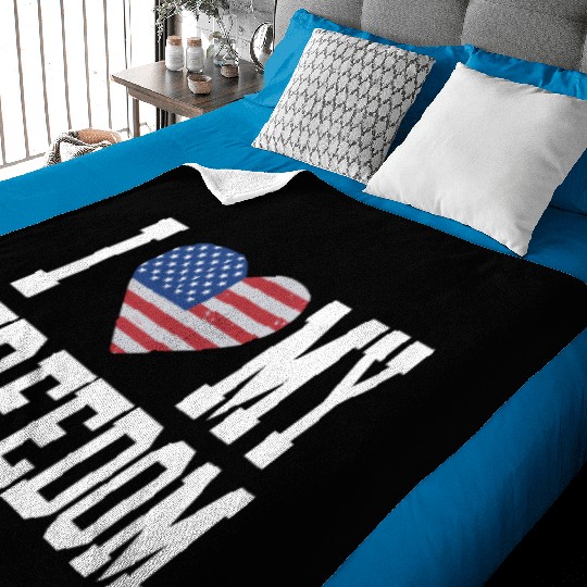 Patriotic American Flag I Heart Freedom, I Love Baby Blankets