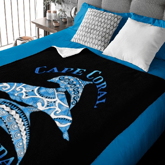 Cape Coral Florida Vacation Tribal Dolphins Baby Blankets