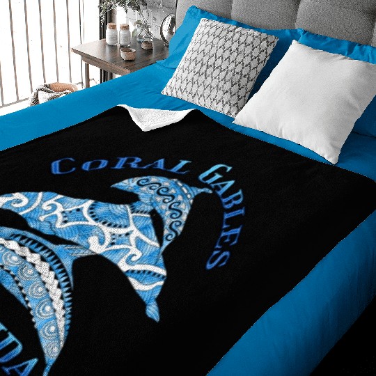 Coral Gables Florida Vacation Tribal Dolphins Baby Blankets