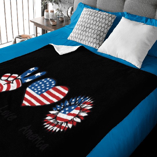 4th of July American Flag Sunflower Peace Love US Baby Blankets