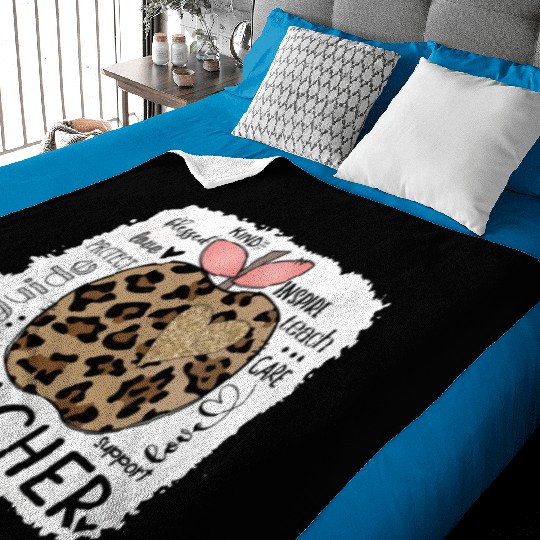 Leopard Apple Teacher Life Back To School 2022 Baby Blankets