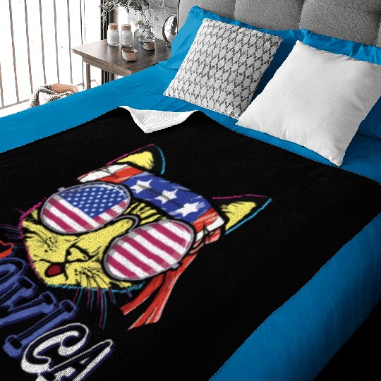 Meow Cat Kitten America American Flag 4th Of July Baby Blankets
