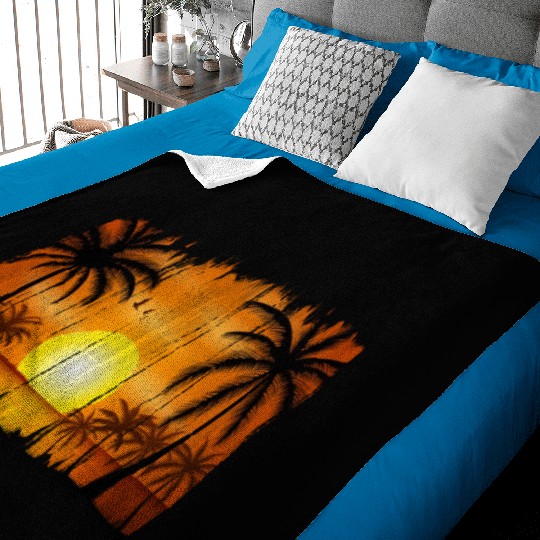 Retro Sunrise, Beach, Palm Trees, Vacation Baby Blankets