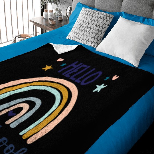 Kids Hello Preschool Retro Rainbow Teacher Toddler Baby Blankets